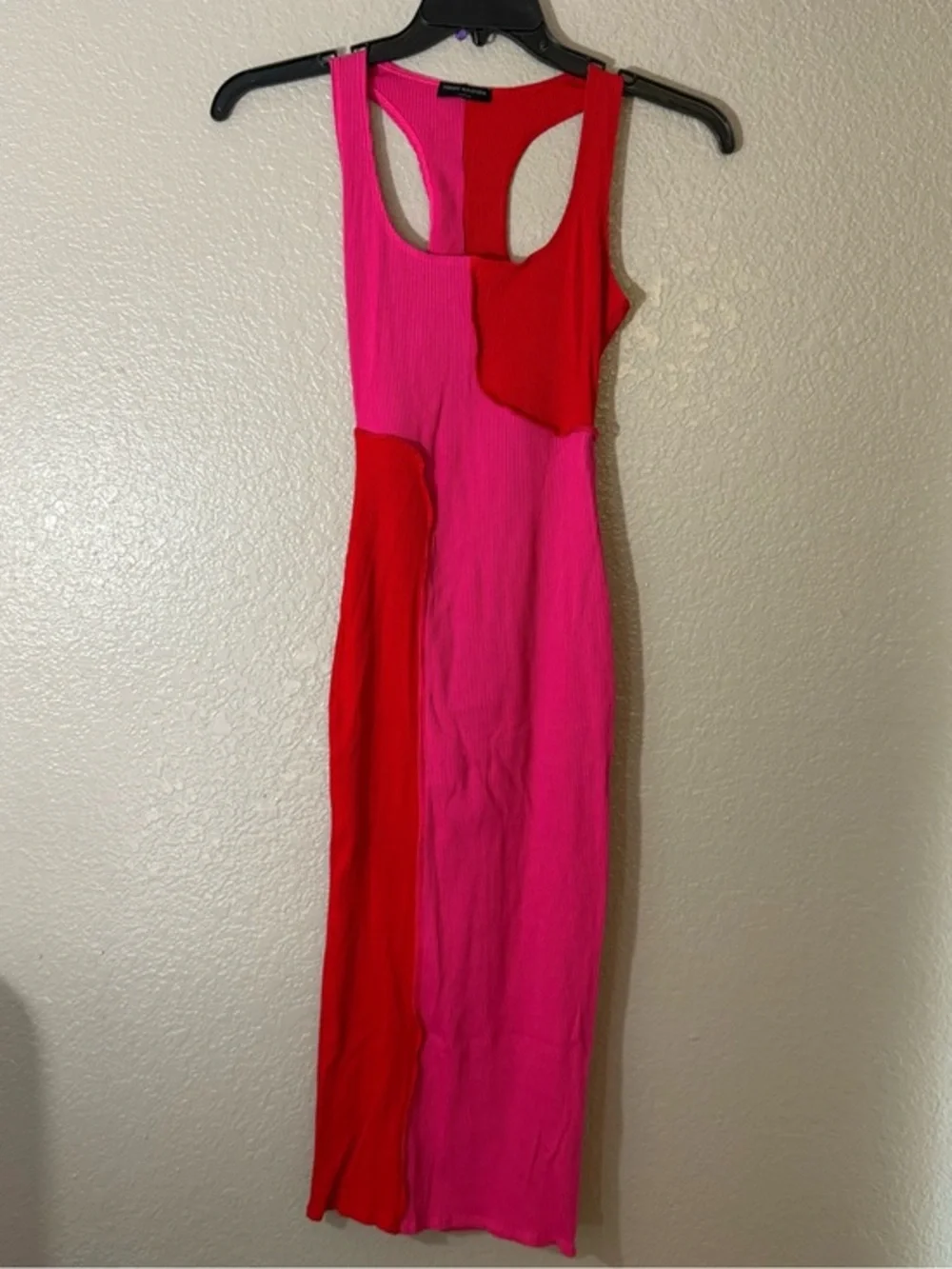 NWOT Sexy Naked Wardrobe Pink Red Colorblock Ribbed Bodycon Midi Dress M